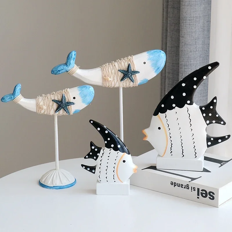 Mediterranean Style Wooden Kiss Fish Ornament Ocean Theme Desktop Model Soft TV Cabinet Table Decor Fish Shaped Room Accessories (art.: 3920d4ec2d4ff) - 3920d4ec2d4ff