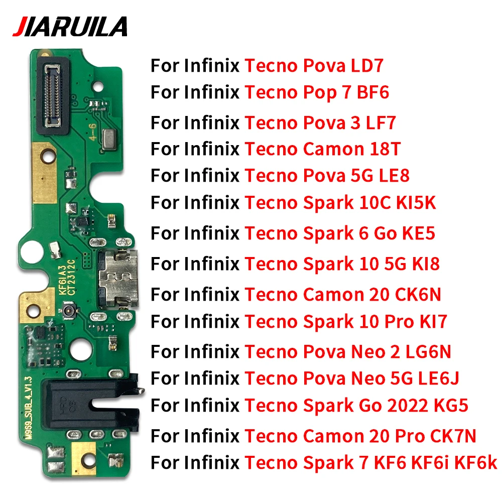 Для Infinix Camon 18T 20 Pro Ck6n Ck7N Tecno Pop 7 BF6 Pova 3 5G Neo 2: USB-разъем для зарядки, порт зарядки, гибкий шлейф микрофона (art.: 3920dbcbbd39b) - 3920dbcbbd39b