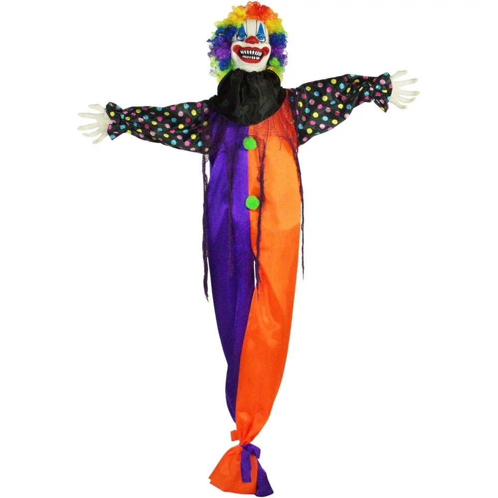 

Life-Size Animatronic Clown Indoor/Outdoor Flashing Red Eyes Poseable Battery-Operated Halloween Decoration