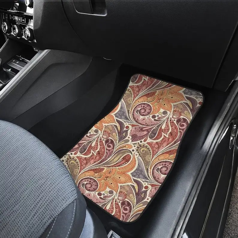 Brown Orange Red Decor Car Floor Mats Set, Front and Back Floor Mats for Car, Car Accessories images - 6