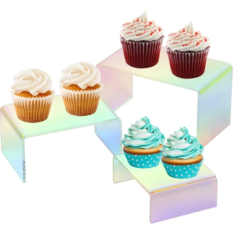 

3Pcs/6Pcs Acrylic Display Risers Rainbow Stands Multi-tiered Iridescent Rectangle Tabletop Shelf Showcase Fixtures for Dessert