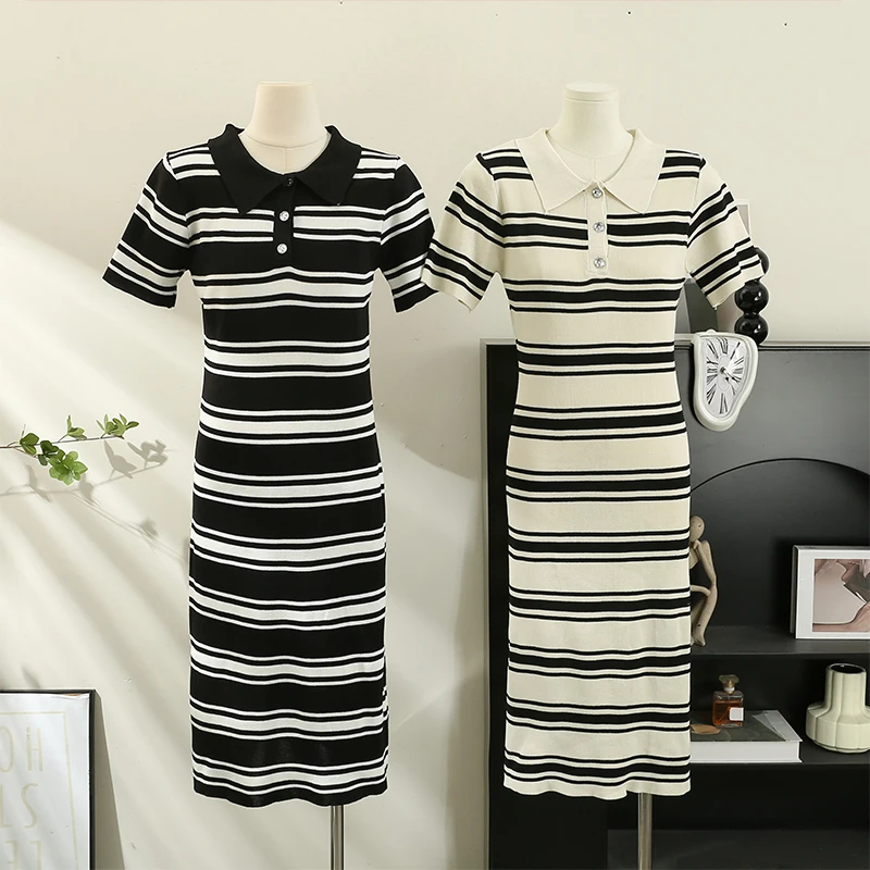 

Женское трикотажное платье в полоску, повседневное приталенное длинное платье в Корейском стиле, осень 2023