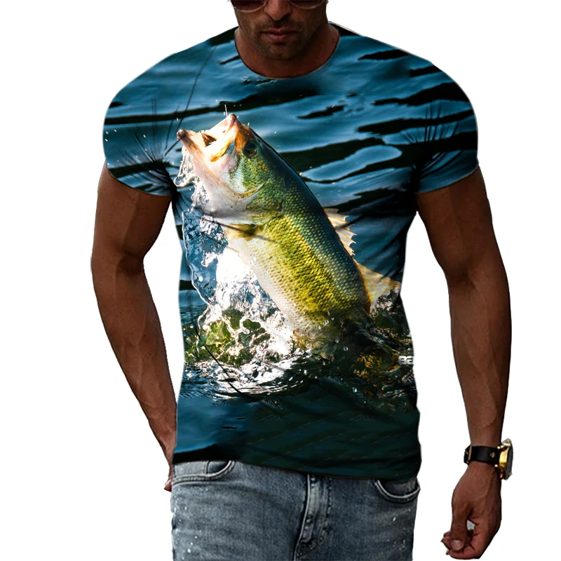 

Interesting 3D Fishing graphic t shirts Summer trendyol men Personality Casual Print T-shirt O-neck Hip-Hop Style streetwear Tee