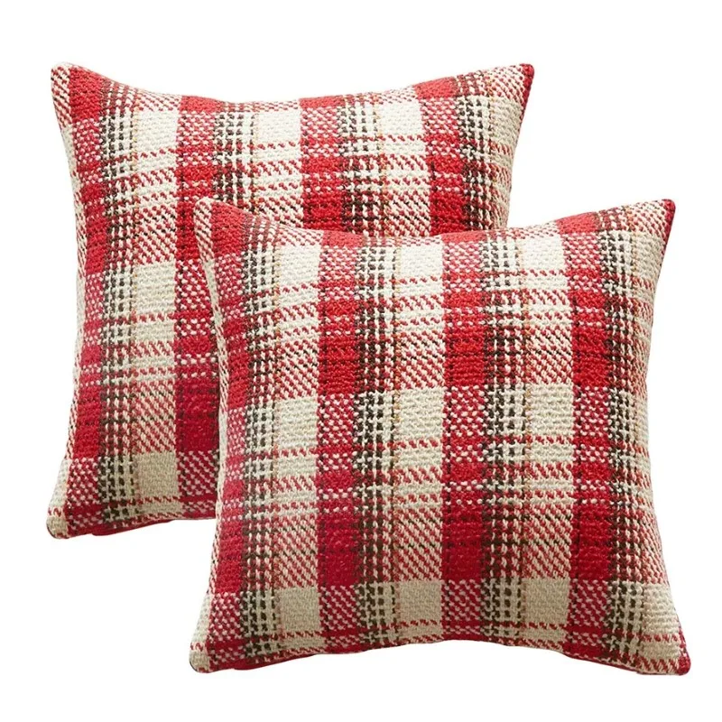 

Inyahome Farmhouse Buffalo Tartan Chequer Stripe Plaid Cotton Linen Decorative Sofa Throw Pillow Case Cushion Cover Pillowcase