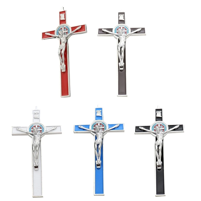 Metal Hanging Cross Pendant Jesus Crucifix Catholic Ornament Crafts for Home Church Bedroom Car Decoration Meditation Gift