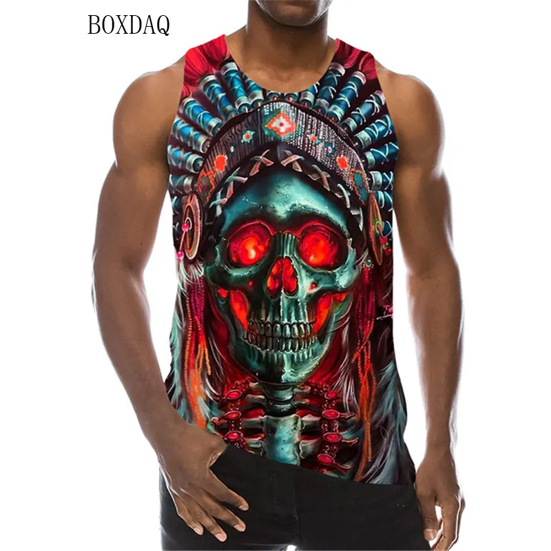 

Men's Horror Skulls Pattern Tank Summer Skeleton 3D Print Street Style Male Vest Loose Casual Oversized Tops Plus Size 6XL