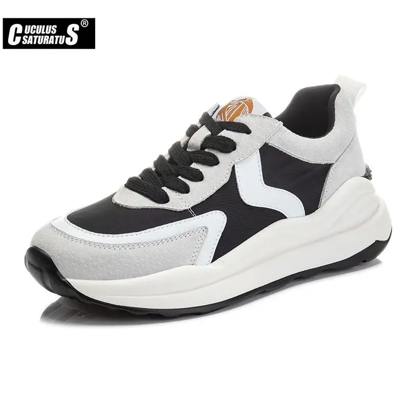 

2022Women Spring women's sneakers Height Increasing white black autumn Chunky Shoes Breathable Leisure Shoes Women Lace Up Flats