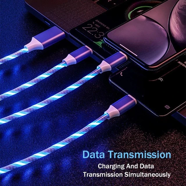 3IN1 metal streamer cable is suitable for Apple Android type-C mobile phone one split three fast charging luminous 3