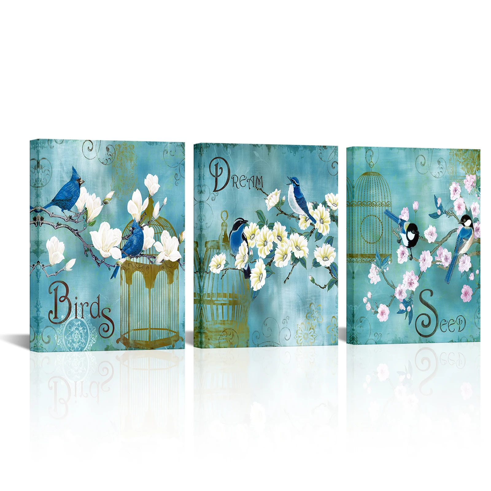 

3 Pieces Beautiful Flowers Home Decor Poster Abstract Bidrs Print Canvas Painting Modern Style Picture Living Room Wall Art