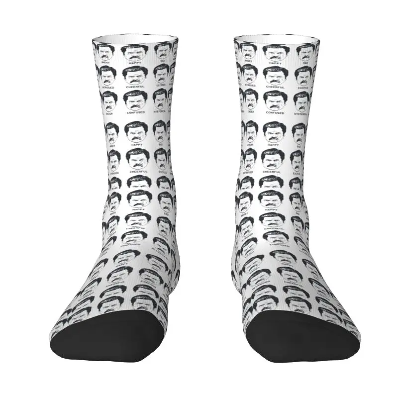 Cool Ron Swanson Emotions Parks Recreation Socks Women Men Warm 3D Printing Sports Football Socks