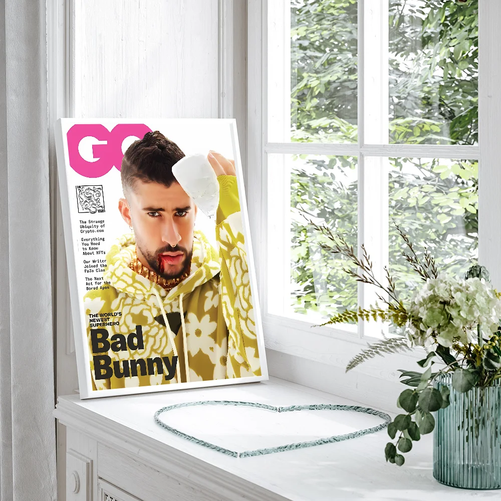 Pop Hip Hop Rapper B-Bad B-Bunny Whitepaper Poster Waterproof Paper Sticker Coffee House Bar Aesthetic Art Wall Painting