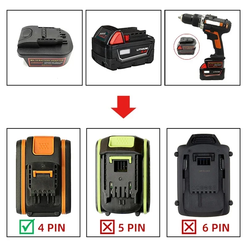 Адаптер-преобразователь MWB18OWL можно использовать для литиевой батареи Milwaukee 18 В