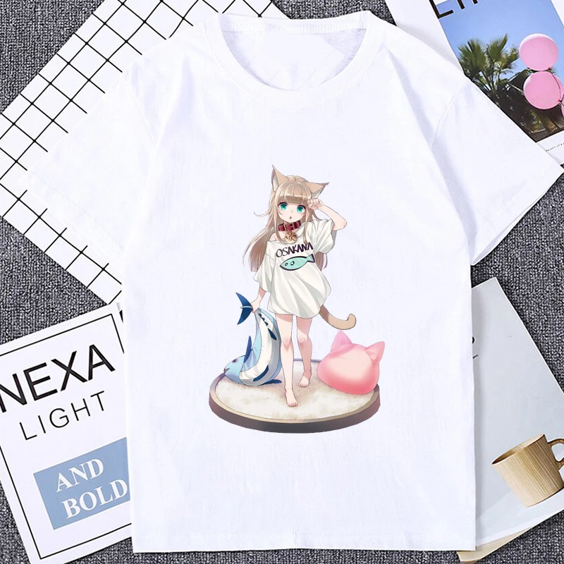 Футболка Kwaii женская с принтом Моя кошка это кавайная девушка