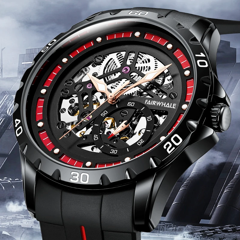 MARK FAIRWHALE Men Exquisite Skeleton Luminous Mechanical Watch Comfortable Sports Watch Swiss Quality Creative Gift