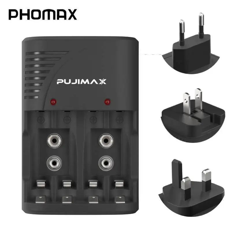 

PHOMAX 4-Slot 1.2V AA/AAA 9V Ni-MH/Ni-Cd Rechargeable Batteries Charger EU US UK Plug Fast Charging Short Circuit Protection