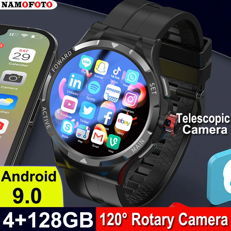 

Новинка 2023, умные часы 4G с GPS, 128G, 1,43 дюйма, 400*400, HD-экран, телескопическая роторная камера, мужские спортивные умные часы на Android 9,0 со стандартной SIM-картой