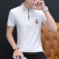 new summer casual polo shirts mens short sleeves lapel slim fit for sale fashion mens t shirts solid color polo shirts