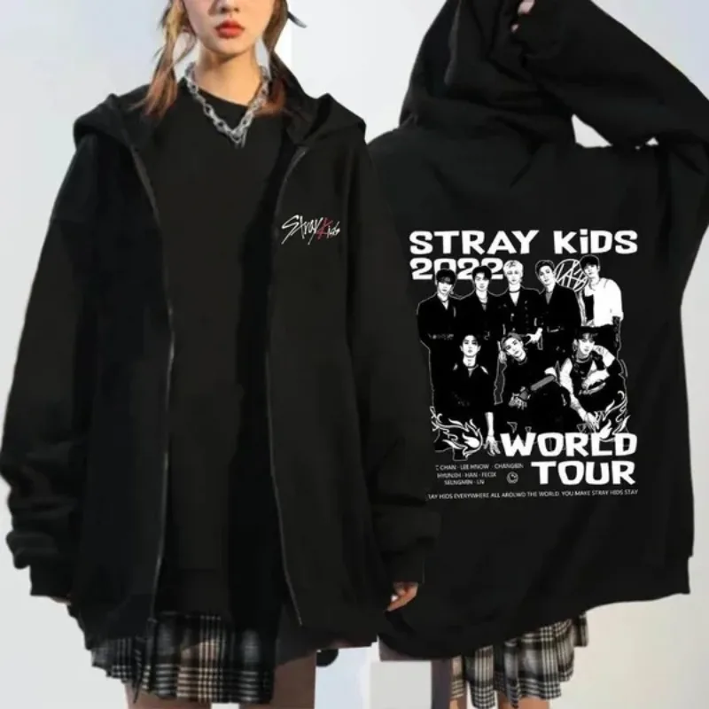 

Hot New Korean Fashion Stray Kids Pattern Printed Zipper Hoodie Loose Outdoor Unisex Zipper Sweatshirt Jacket coats Tops
