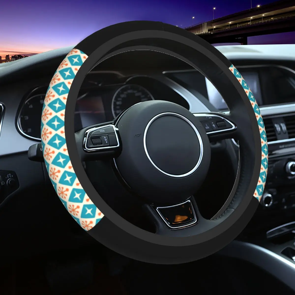 

Geometric Atomic Diamond Bohemian Car Steering Wheel Cover 37-38 Universal Boho Auto Steering Wheel Protector Car Accessories