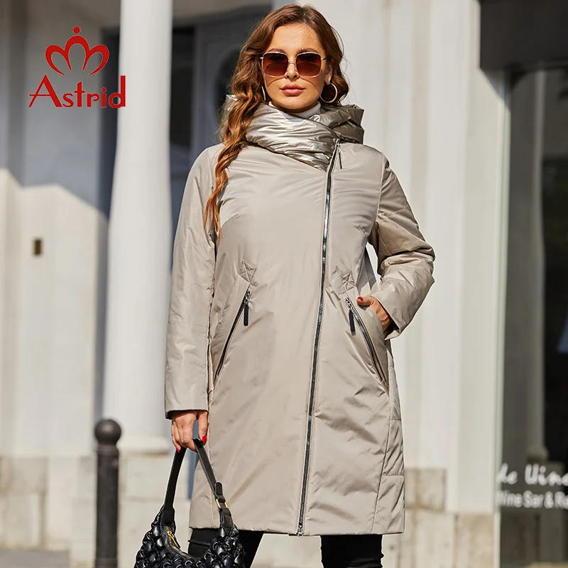 Astrid 2022 Spring Women Parkas Plus Size Long Padded Down Coats Hooded Slanted Zipper Women's Jacket Outerwear Quilted AM-10013