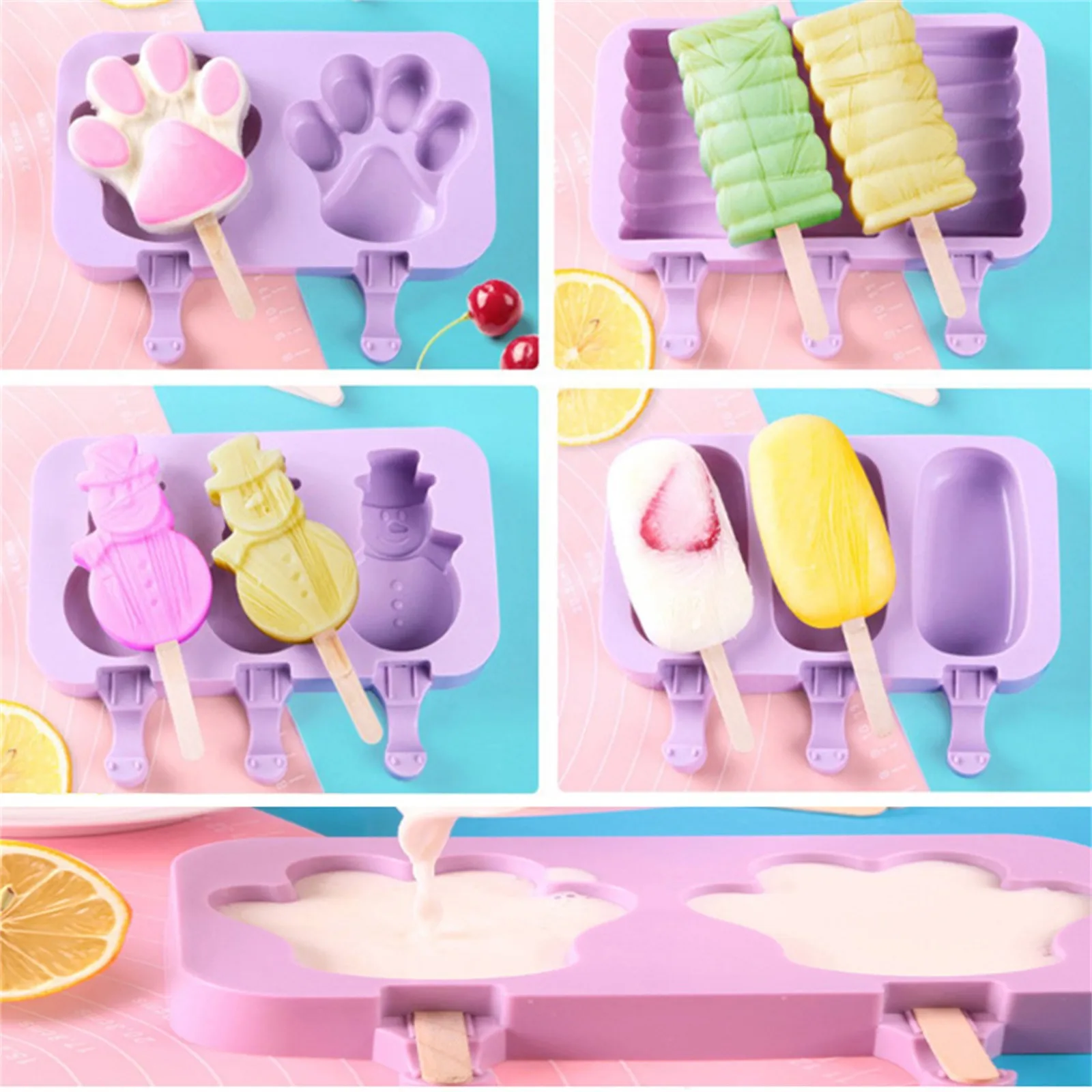 

Silicone Ice Cream Mold Popsicle Mold Cute Cartoon Animal Ice Pop Mold with Lids and Sticks Reusable DIY Making Summer Favorites