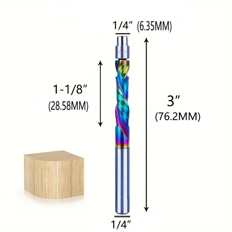 Профессиональная фреза с хвостовиком 1/4 дюйма, 6 мм/8 мм, направляющая с 2 спиральными канавками, концевая фреза из твердосплавного сплава с покрытием DLC