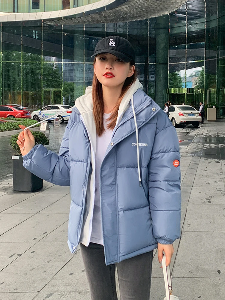 Women's Down Cotton Jacket Winter Casual Loose Thick Warm Hooded Parkas Lady Korean Style Solid Color Coat Female New Clothes
