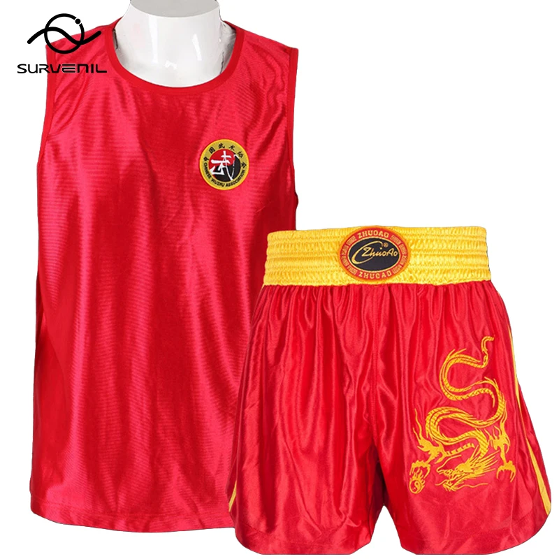 Фото Шорты Muay Thai, боксерские шорты с драконом, комплект рубашек для мужчин и женщин, боевые искусства, MMA, Sanda, Wushu, униформа для взрослых №4