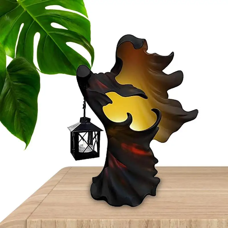 

Ghost Lantern Halloween Decoration Hell's Messenger With Lantern Solar Lighted Grim Reaper Statue Halloween Party Decorations