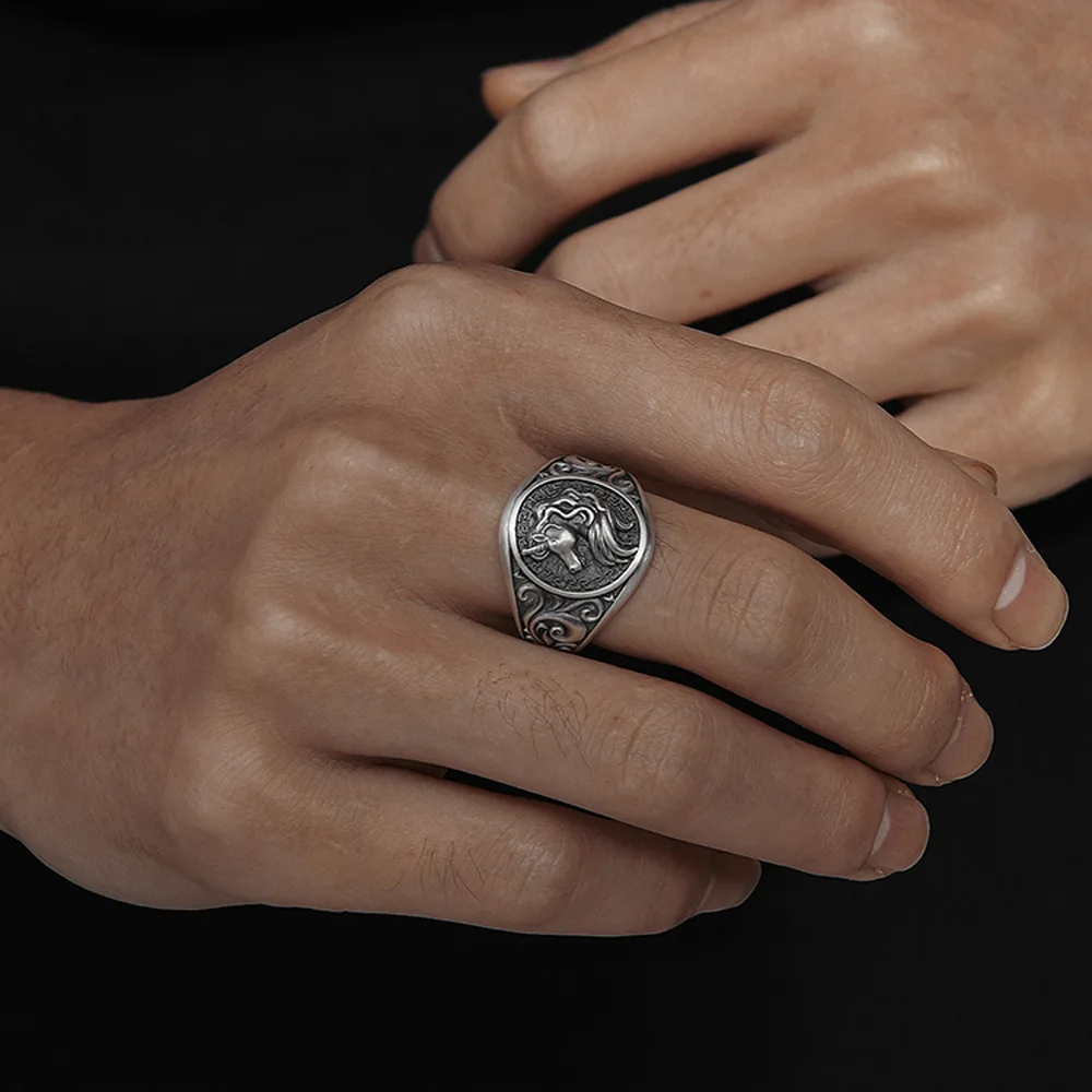 

Men's S925 Thai Silver Hip Hop ins Personalized Unicorn Adjustable Ring