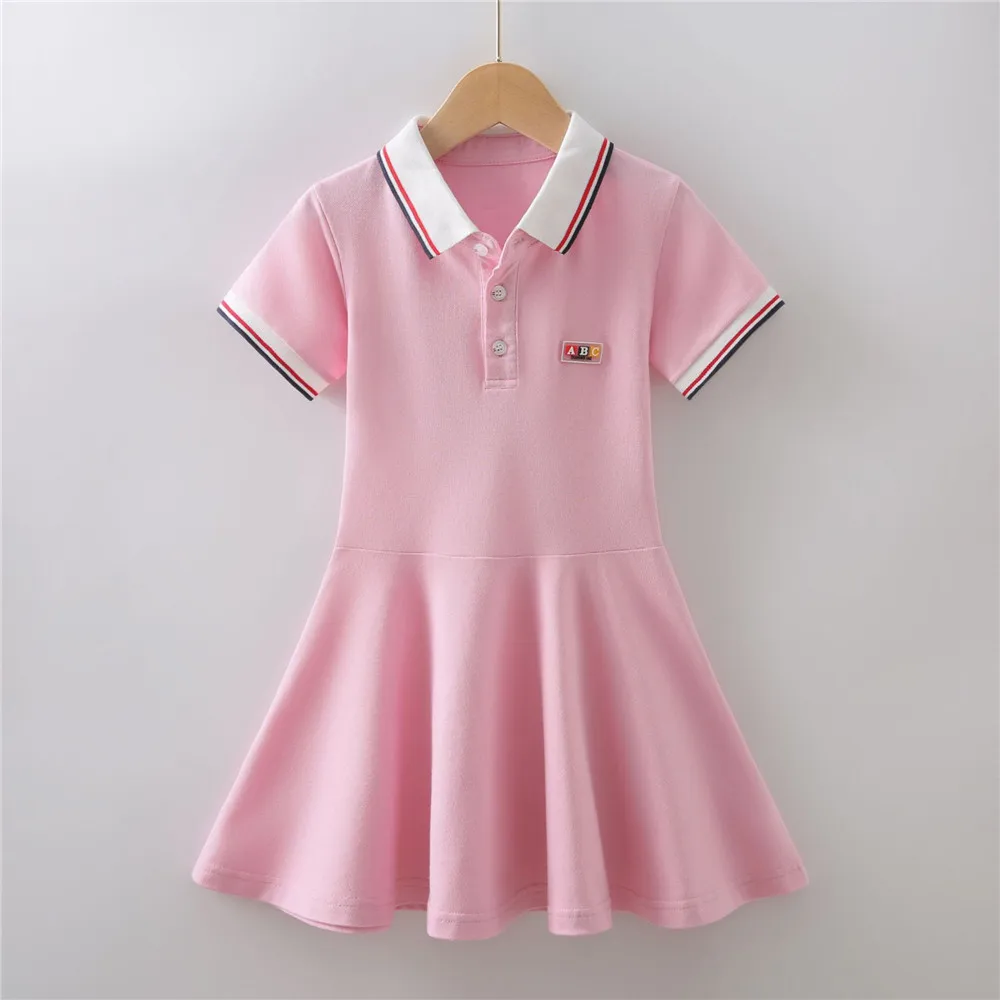 

Girls School Uniform Dresses Summer Kids Ruffle Short Sleeve Pique Polo Dress For Children's Age 5-15 Years Clothes