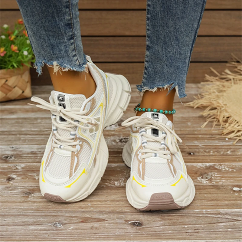 Женские сетчатые кроссовки с круглым носком дышащие перекрестными ремешками