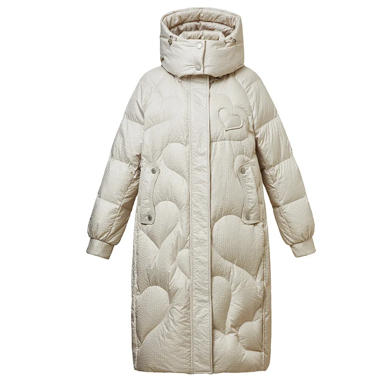 JAZZEVAR Winter 2022 New Wind-proof Hooded Down Jacket  White Duck-down Texture Loose Warm Korean Version Coat