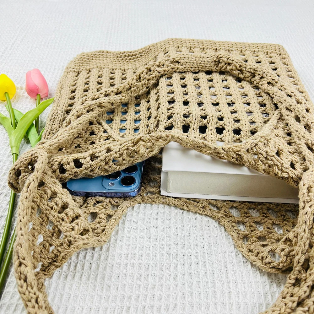 Summer Fashion Casual Breathable Knitting Packet All-Match Large Capacity Handbag For Gift Machine Washable