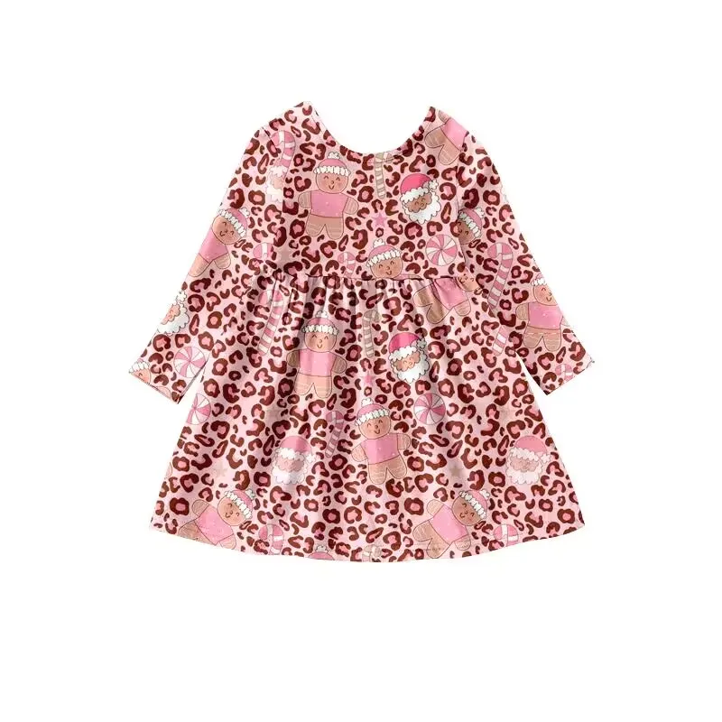 Christmas Dress Cute Baby Girl Clothes Gingerbread Candy Print Pink Dress Sibling Sibling Set Onesie Pajama Set