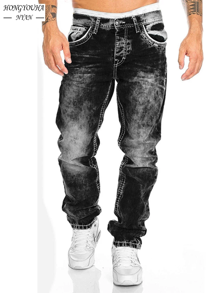 New Jeans Fashion Classic Men's Denim Blue Black Senior Loose Pants Business Casual Brand Men's Pants Overalls Almani Jeans Men