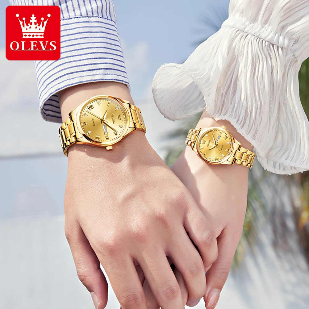 OLEVS 5563 Fashion Stainless Steel Strap Watch for Couple Waterproof Quartz Golden Diamond-encrusted Couple  Wristwatch Luminous enlarge