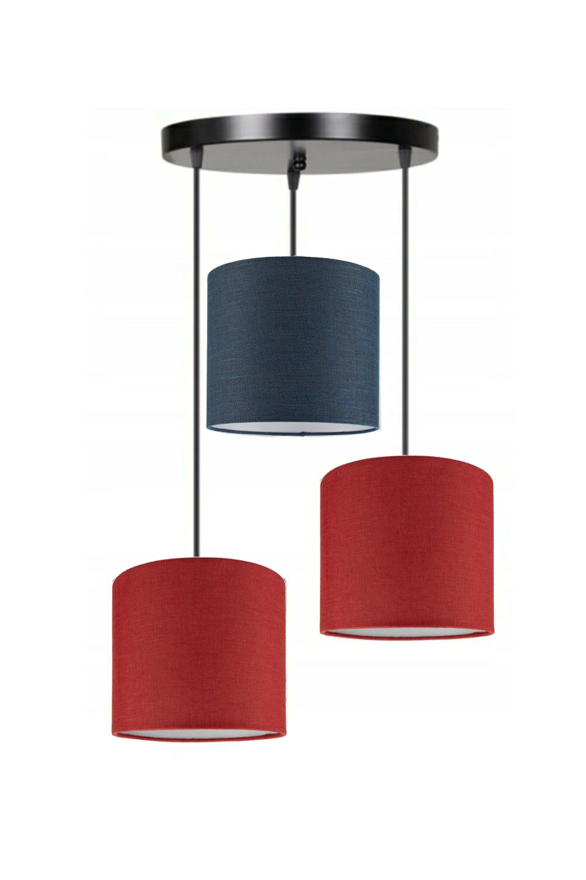 3 Heads 2 Red 1 Navy Blue Cylinder Fabric Lampshade Pendant Lamp Chandelier Modern Decorative Design For Home Hotel Office Use