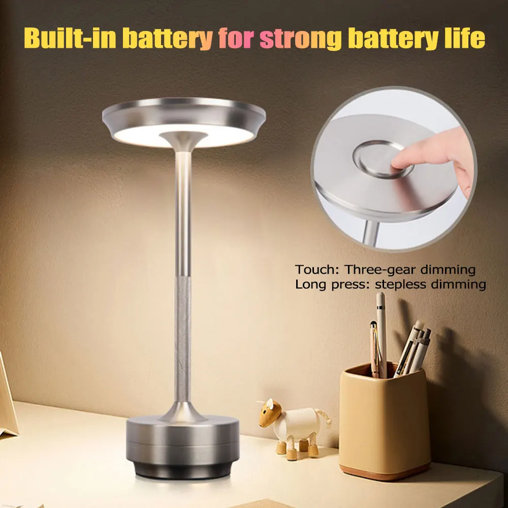 

Retro Desk Lamp Chargeable LED Touch Switch Table Lamp Aluminum Dimming Atmosphere Desk Lamp For Restaurant Bar Camping Light