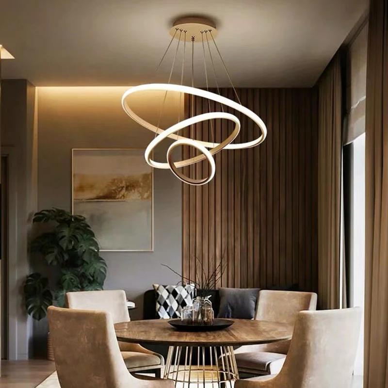 

Modern Led Chandelier For Living Room Dining Room Kitchen Bedroom Pendant Lamp Ring Round Remote Control Design Hanging Light