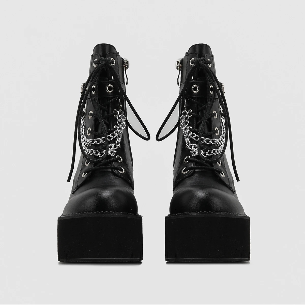 Женские ботильоны на платформе Goth черные ботинки шнуровке с квадратными углами