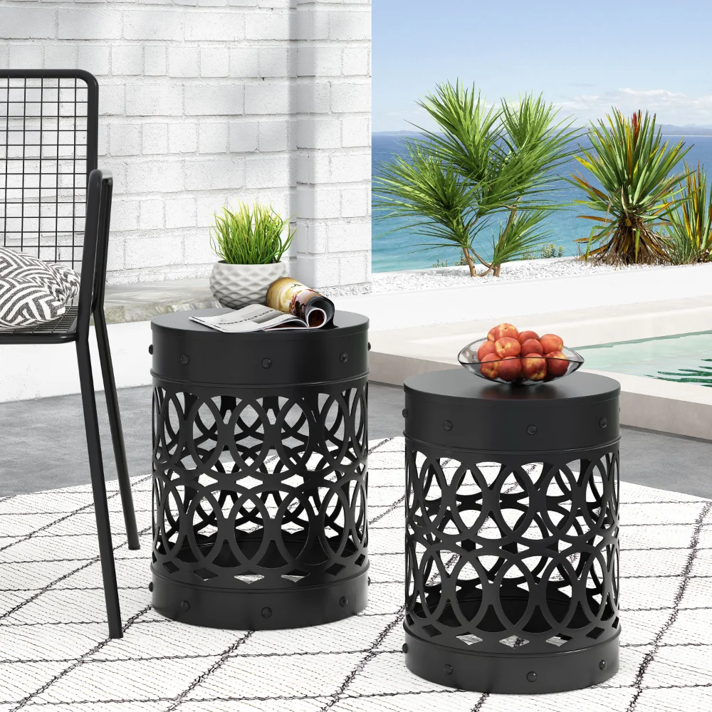 

Metal Outdoor Side Tables, Set of 2, 13.75 X 13.75 X 18.00 Inches