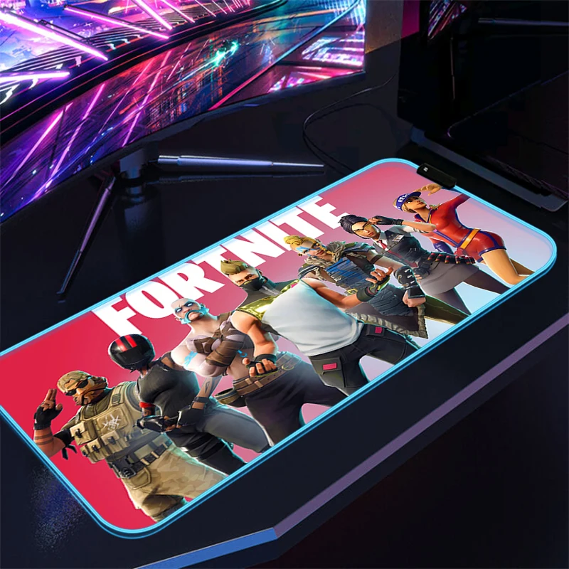 

F-Fortnite Desk Protector Backlit Mousepad Xxl Gaming Mouse Pad Rgb Led Pc Gamer Accessories Keyboard Mat Large game Extended