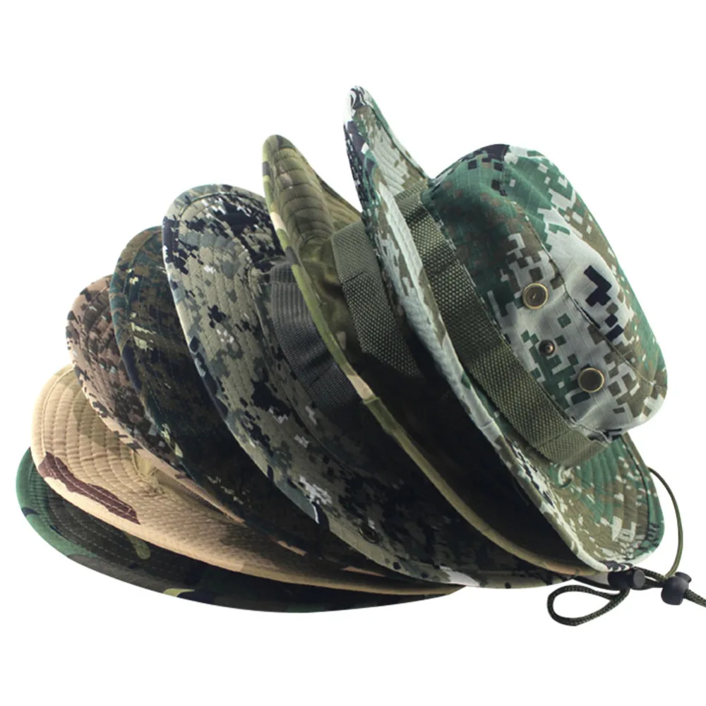 

Fashion Military Camouflage Bucket Hats Jungle Camo Fisherman Hat with Wide Brim Sun Fishing Bucket Hat Camping Caps Cotton Caps