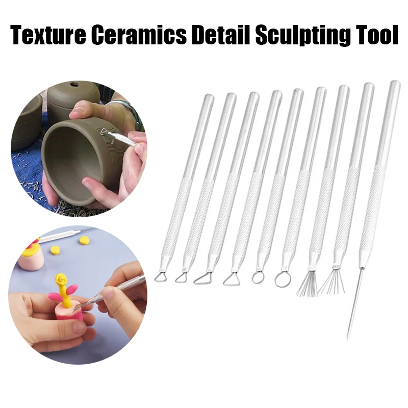 

9Pcs Texture Ceramics Detail Sculpting Tools Polymer Clay Brush DIY Pottery Modeling Hole Punch Clay Sculpture Tool