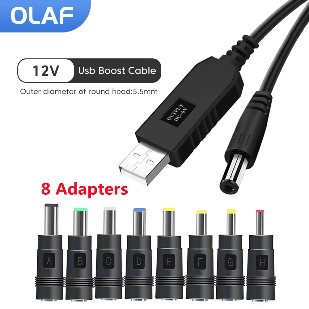 

Повышающий кабель питания от USB к DC 9 В/12 в, преобразователь с 8 головками постоянного тока в кабель напряжения для подключения Wi-Fi фонаря марш...