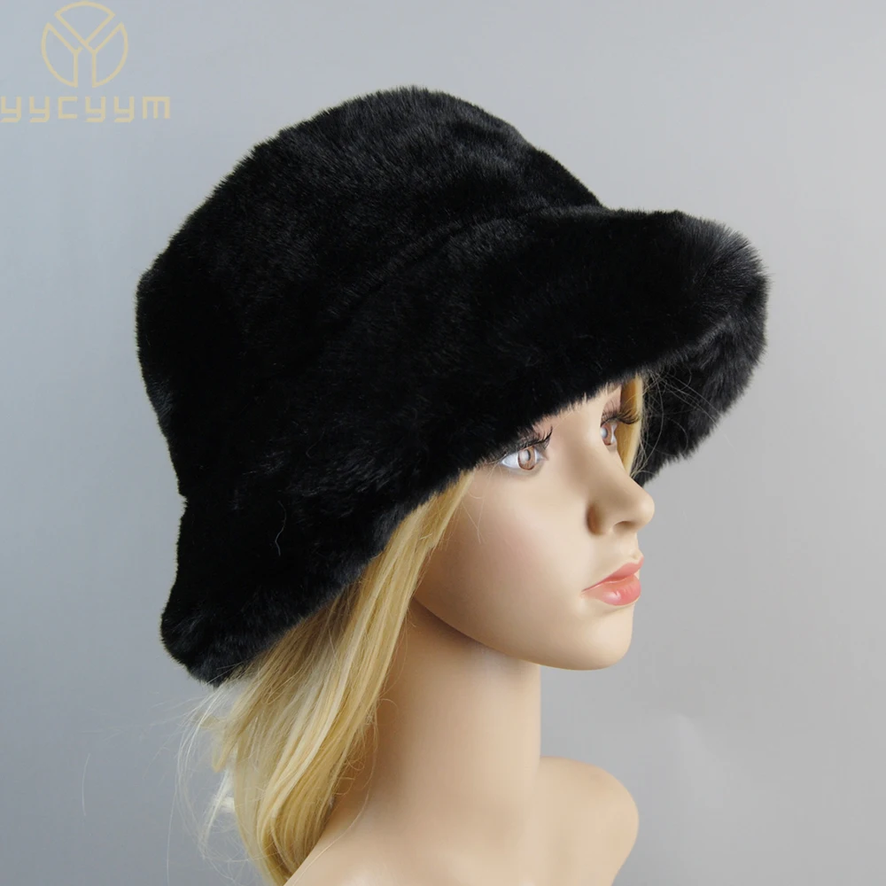 2023 New Style Fake Rabbit Fur Hats Super Soft Women Winter Hat Cotton Lining Warm Russian Fashion Ski Beanies Plush Solid Color