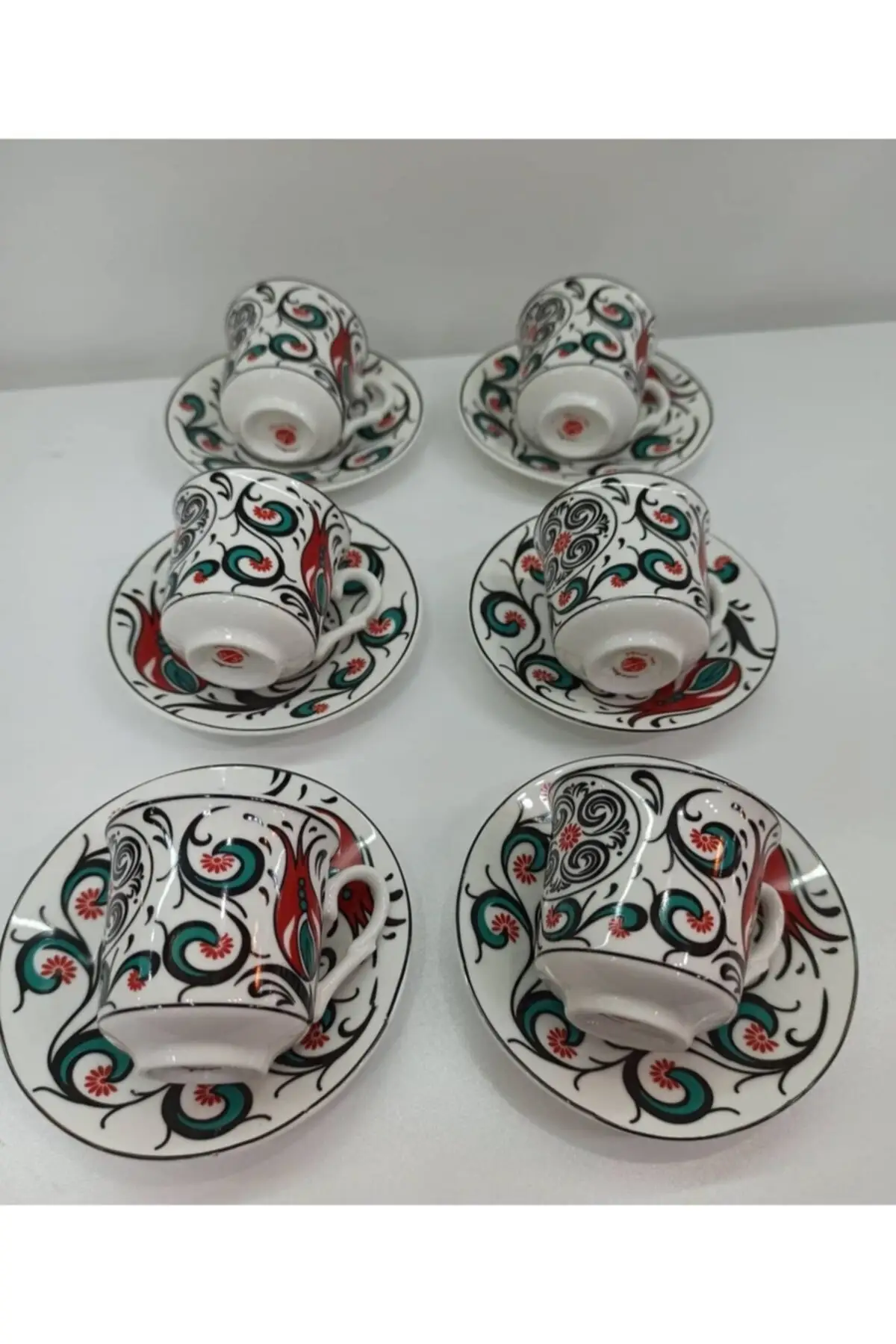 

Amazing Turkish Greek Arabic Coffee & Espresso Cup Set 6 Psc. Cup Set with Porcelain Tile Pattern