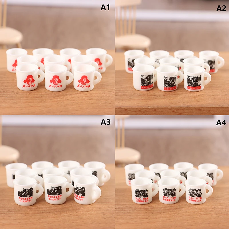 

10 шт. мини эмалированная чашка, миниатюрное украшение для кукольного домика, обучающие игрушки для детей, аксессуары, орнамент, посуда, игру...