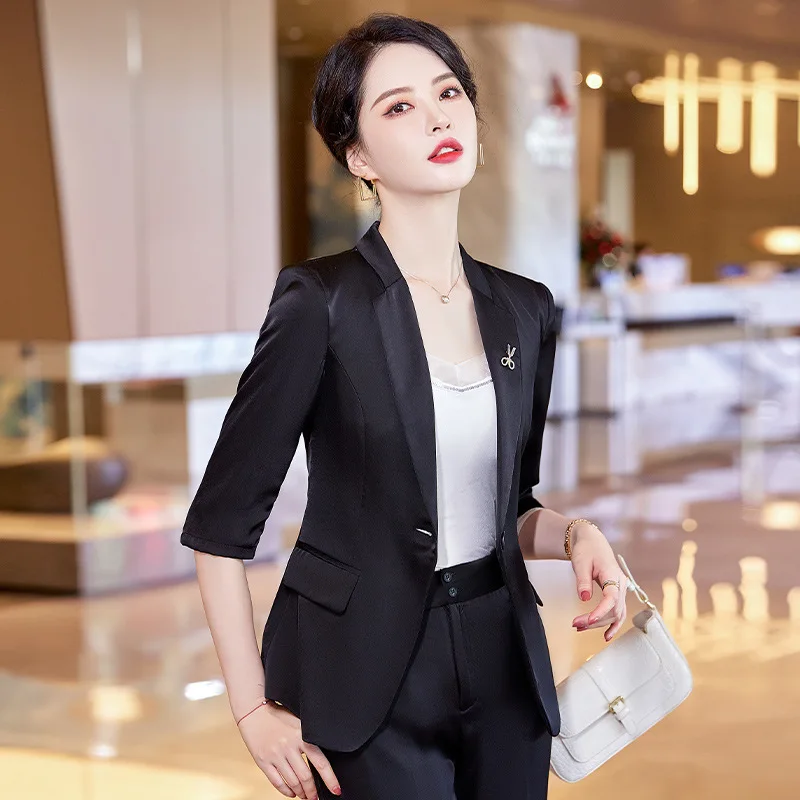 Высококачественные тканевые весенне-летние официальные женские деловые костюмы